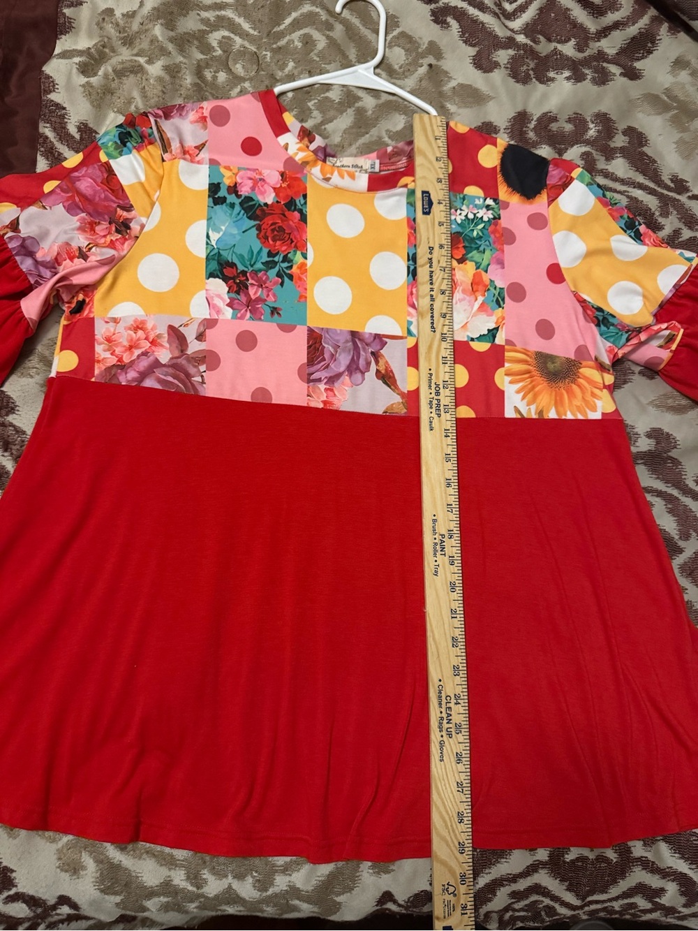 Bright Red Floral & Polka Dot Tunic Top - Picture 2 of 3